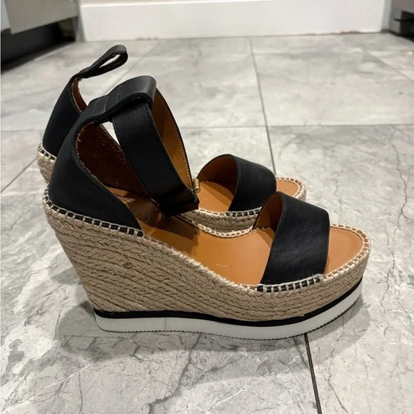 See By Chloe Black Leather and Tan Woven Espadrilles - Picture 5 of 7